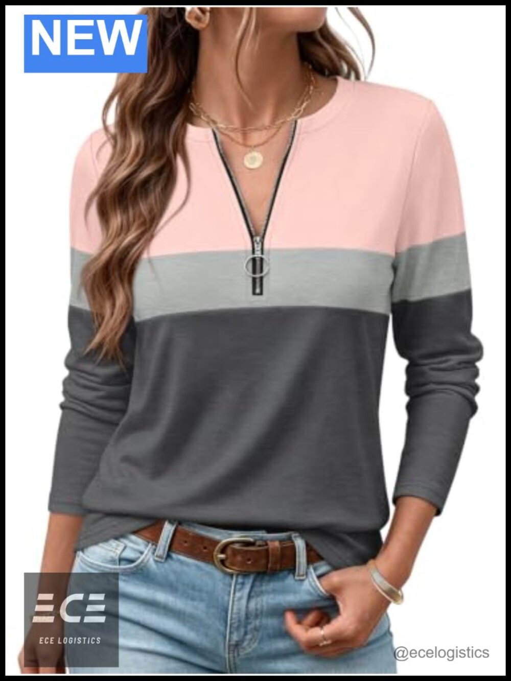 Women's Long Sleeve Zipper Tunic Top Casual Fall Tee Blouse